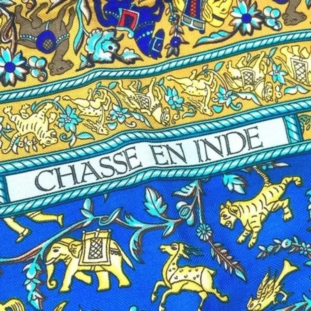 HERMES CHASSE EN INDE Indian Hunting Calle Jean 140 Large Shawl Stole Scarf - Picture 6 of 12